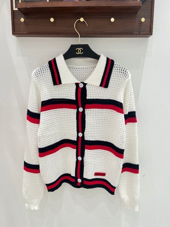 Miu Miu Tops - 🍦Miu Miu🍦Red Label Striped Collared Knit Cardigan